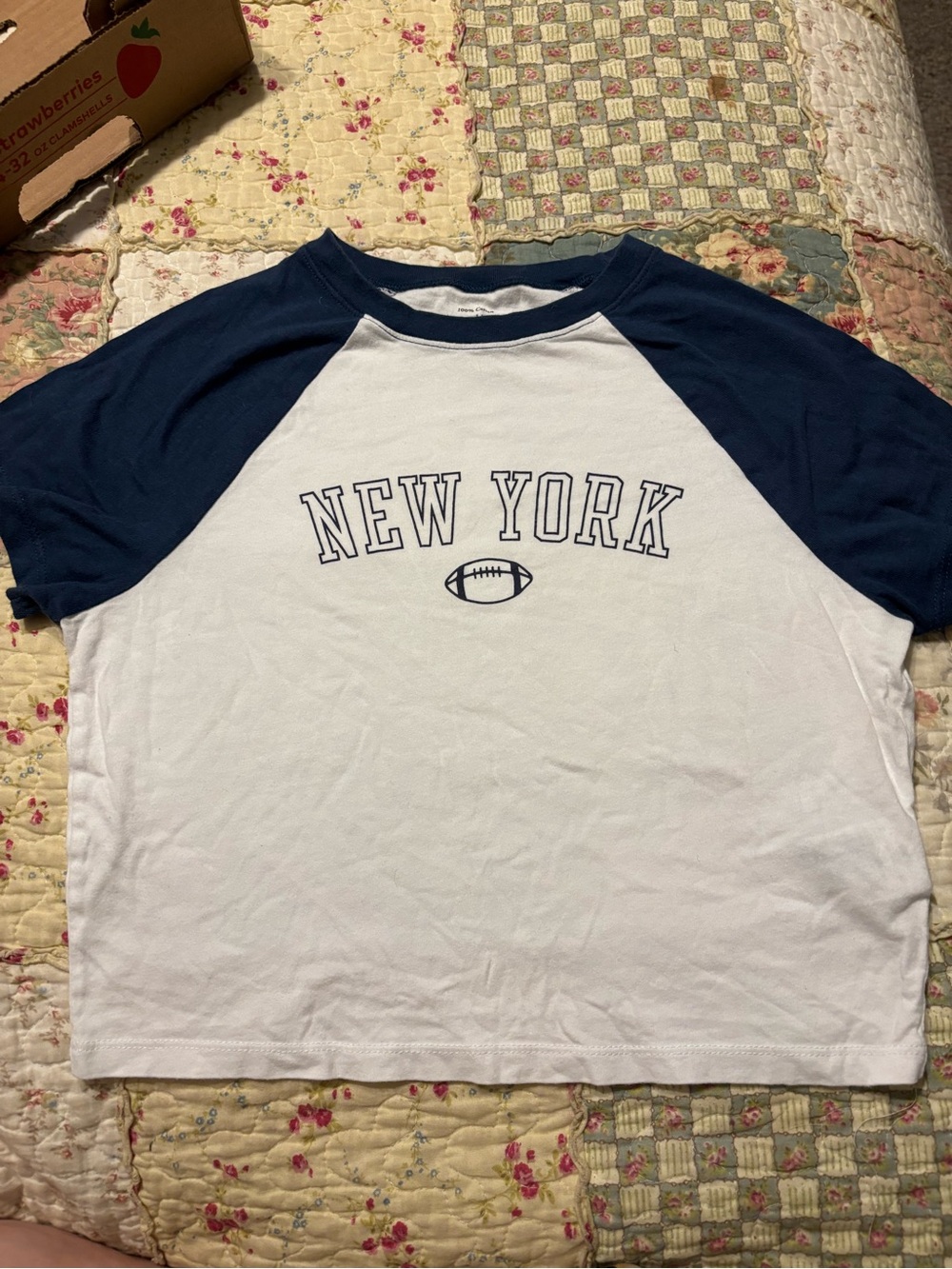 Abercrombie & Fitch White and Navy 'New York' Raglan Tee